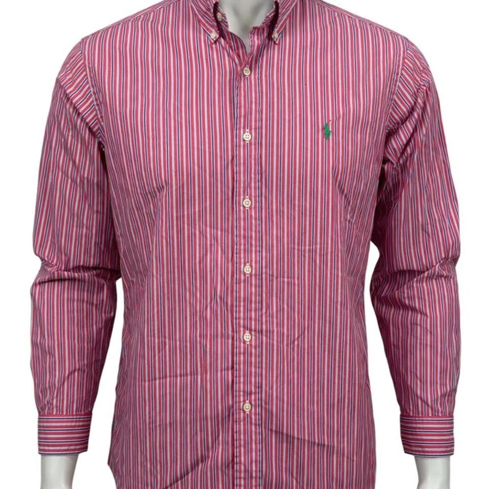 Ralph Lauren Mens 2X Red Blue White Stripe L/S Button Down Green Pony Oxford